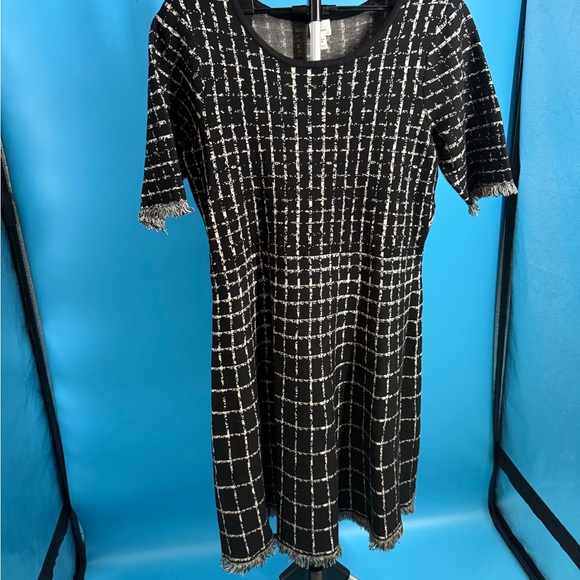 dressbarn Dresses & Skirts - Dress Barn Woman Black and White Checkered Fringe Stretch Dress size 1X